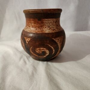Rustic Brown Handmade Ceramic Vase Mug Artist Signed
